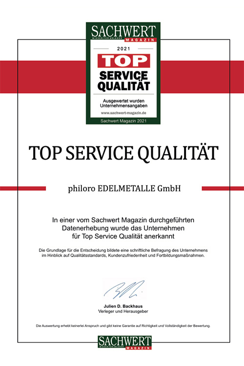 Siegel für Top Service Qualität - SACHWERT Magazin 2021