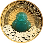 Gold Lachender Buddha - 1 Oz. - Jade-Inlay - im Etui