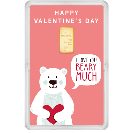 Goldbarren 0,5 g - philoro Geschenkkarte Valentinstag "BEAR"
