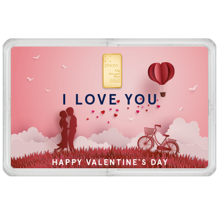 Goldbarren 0,5 g - philoro Geschenkkarte Valentinstag "PAAR"