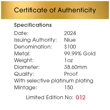 Gold Felsenkänguru 1 oz PP - platinbeschichtet - 2024